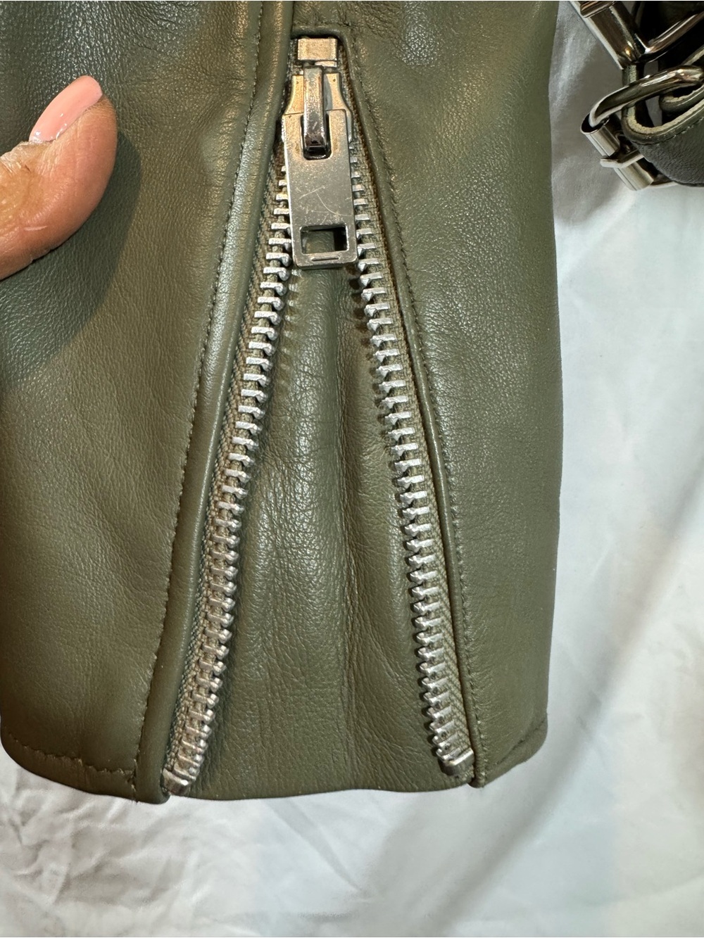 Walter Baker Olive Green Leather Moto Jacket XS - Picture 3 of 8
